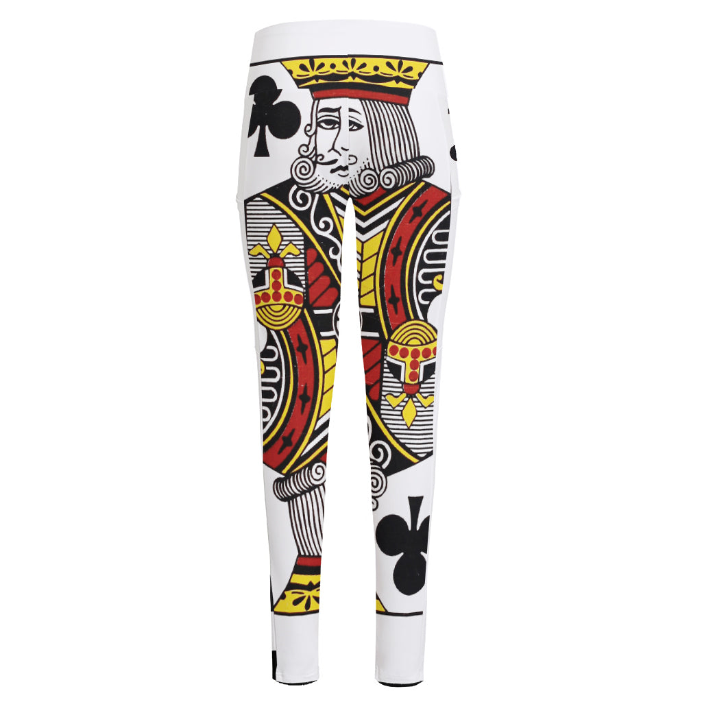 King Of Clubs Playing Card Print High-Waisted Pocket Leggings