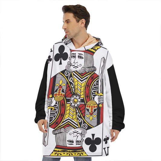 King Of Clubs Playing Card Print Hoodie Blanket