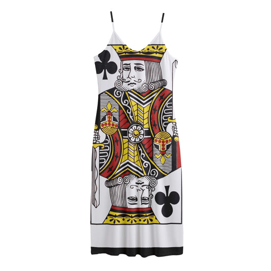 King Of Clubs Playing Card Print Jersey Midi Cami Dress