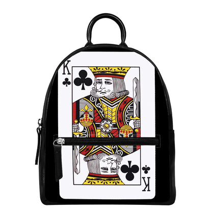 King Of Clubs Playing Card Print Leather Backpack