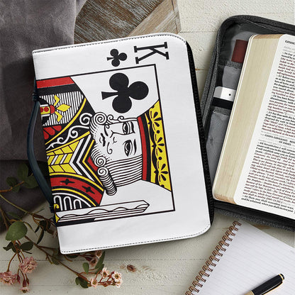 King Of Clubs Playing Card Print Leather Bible Cover