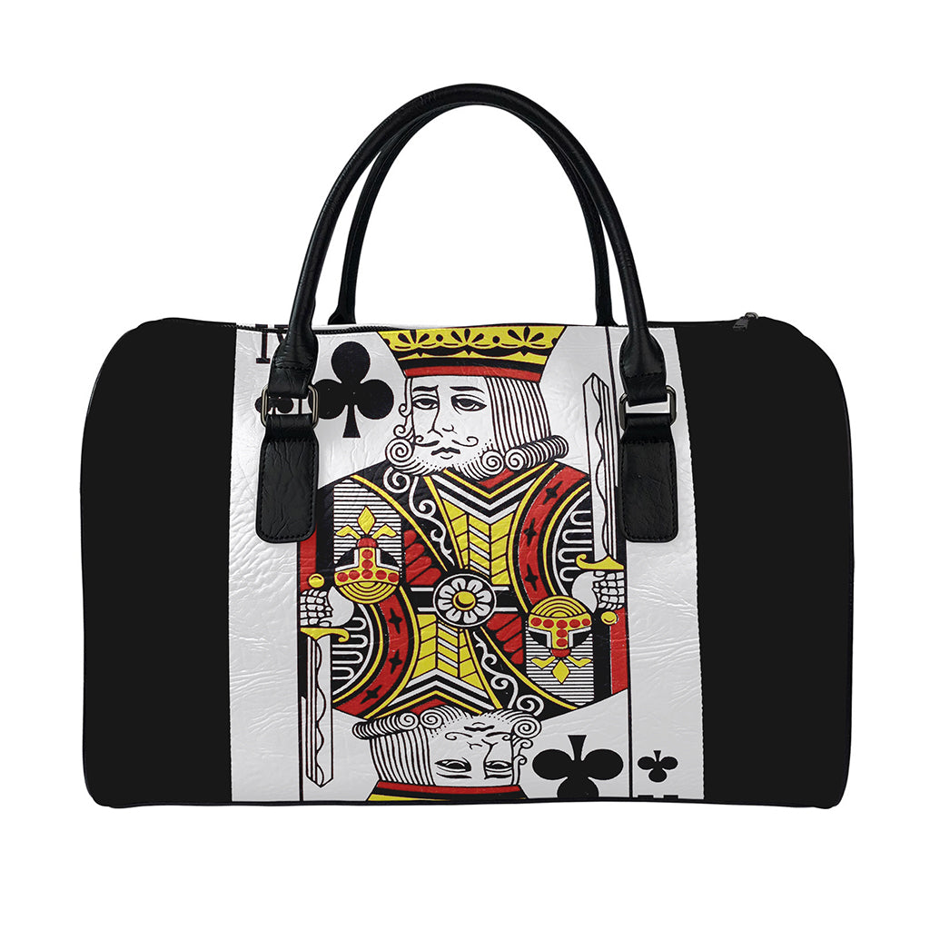 King Of Clubs Playing Card Print Leather Duffle Bag