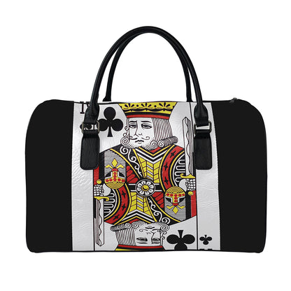 King Of Clubs Playing Card Print Leather Duffle Bag