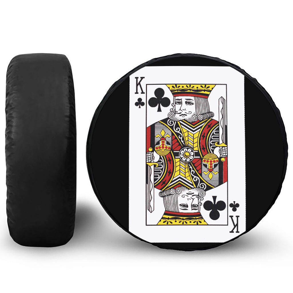 King Of Clubs Playing Card Print Leather Spare Tire Cover