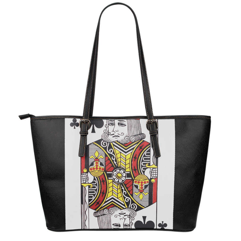 King Of Clubs Playing Card Print Leather Tote Bag