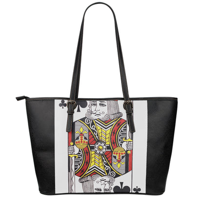 King Of Clubs Playing Card Print Leather Tote Bag