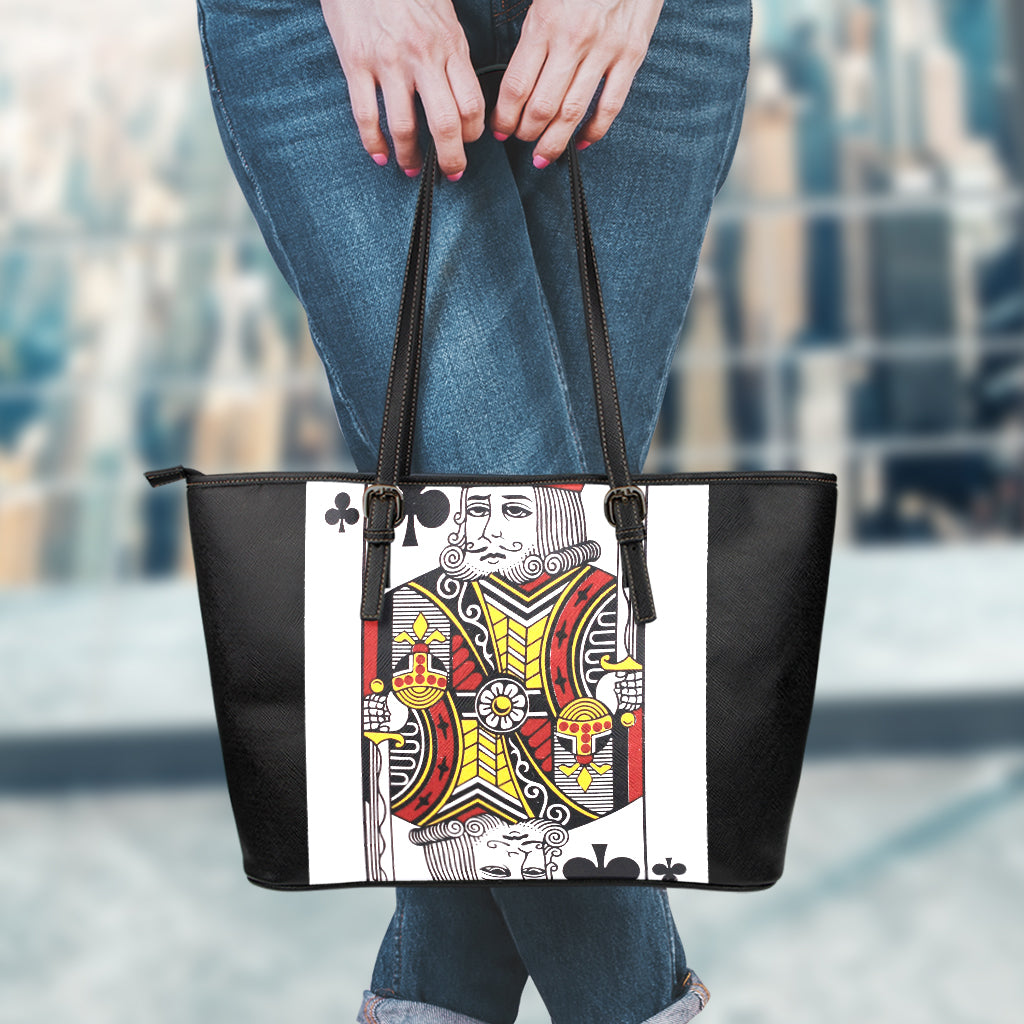 King Of Clubs Playing Card Print Leather Tote Bag