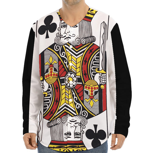 King Of Clubs Playing Card Print Long Sleeve Baseball Jersey