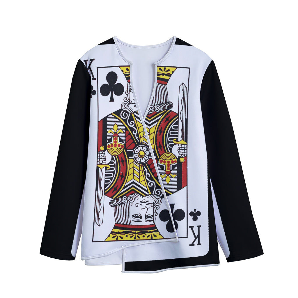 King Of Clubs Playing Card Print Long Sleeve Short Coat