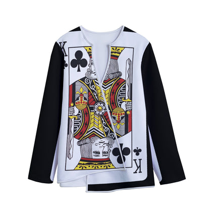 King Of Clubs Playing Card Print Long Sleeve Short Coat