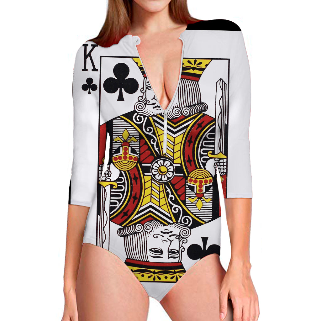 King Of Clubs Playing Card Print Long Sleeve Swimsuit