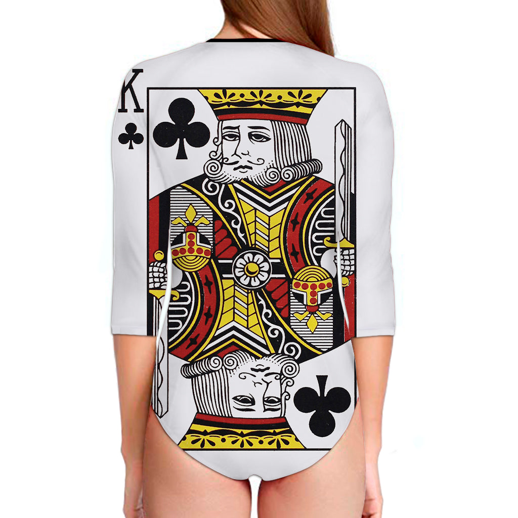 King Of Clubs Playing Card Print Long Sleeve Swimsuit