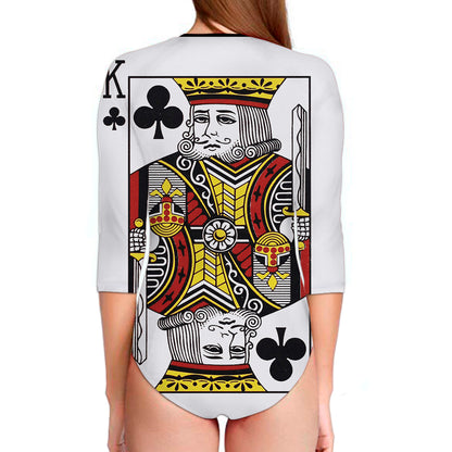 King Of Clubs Playing Card Print Long Sleeve Swimsuit