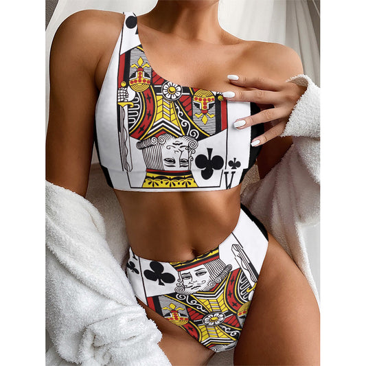 King Of Clubs Playing Card Print One Shoulder Bikini Top