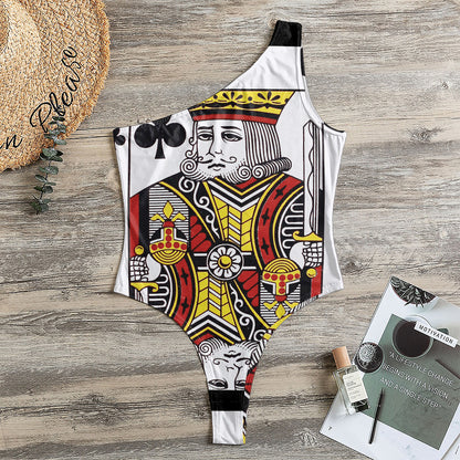 King Of Clubs Playing Card Print One Shoulder Bodysuit