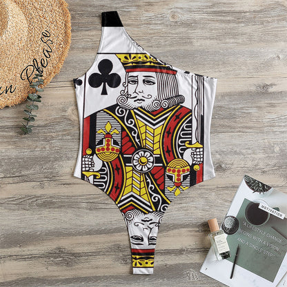 King Of Clubs Playing Card Print One Shoulder Bodysuit