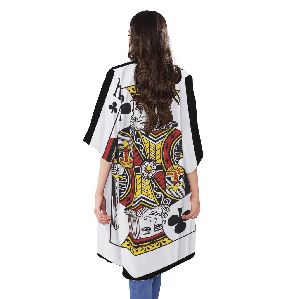 King Of Clubs Playing Card Print Open Front Beach Cover Up