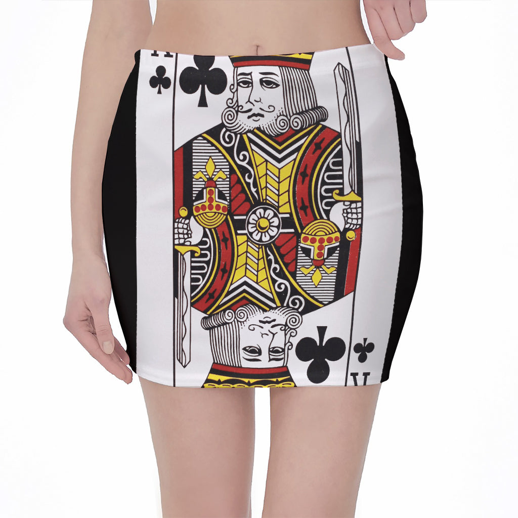 King Of Clubs Playing Card Print Pencil Mini Skirt
