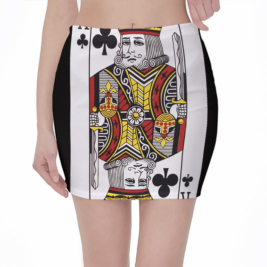 King Of Clubs Playing Card Print Pencil Mini Skirt