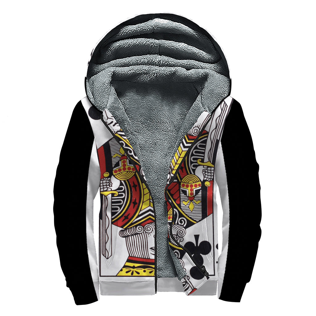 King Of Clubs Playing Card Print Sherpa Lined Zip Up Hoodie