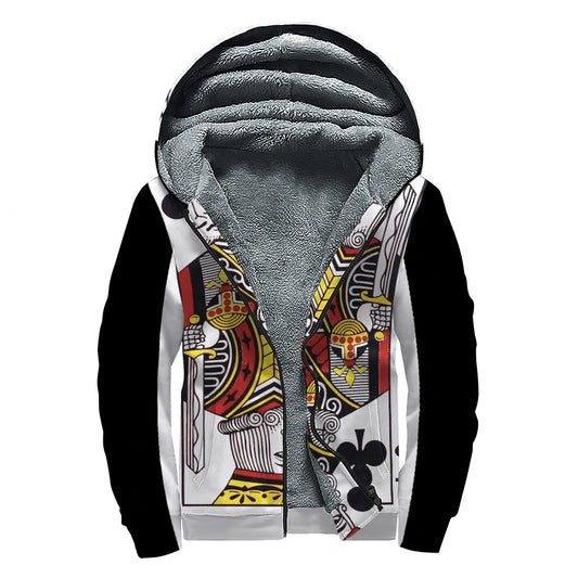 King Of Clubs Playing Card Print Sherpa Lined Zip Up Hoodie
