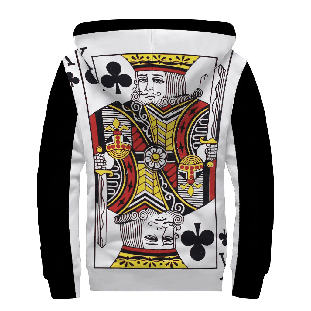 King Of Clubs Playing Card Print Sherpa Lined Zip Up Hoodie