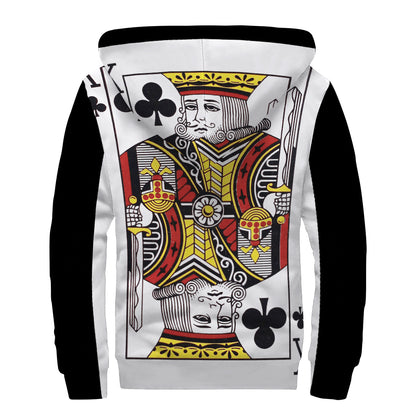 King Of Clubs Playing Card Print Sherpa Lined Zip Up Hoodie