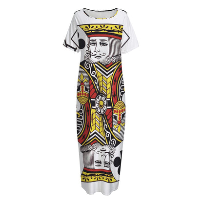 King Of Clubs Playing Card Print Short Sleeve Long Nightdress