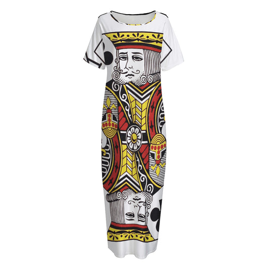 King Of Clubs Playing Card Print Short Sleeve Long Nightdress