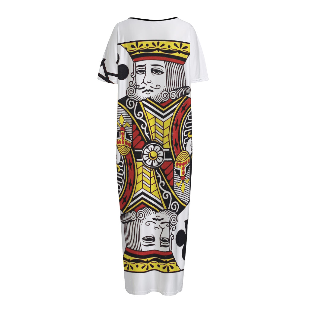 King Of Clubs Playing Card Print Short Sleeve Long Nightdress