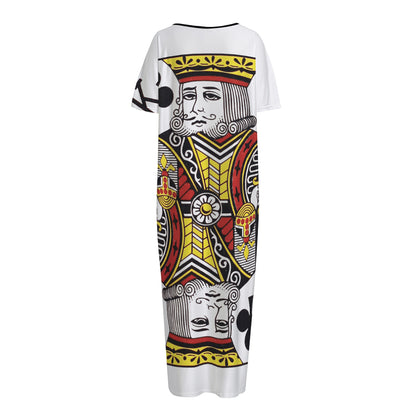 King Of Clubs Playing Card Print Short Sleeve Long Nightdress