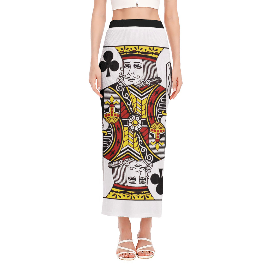 King Of Clubs Playing Card Print Side Slit Maxi Skirt