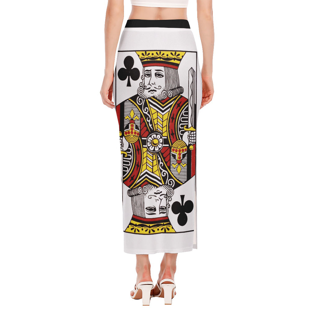 King Of Clubs Playing Card Print Side Slit Maxi Skirt