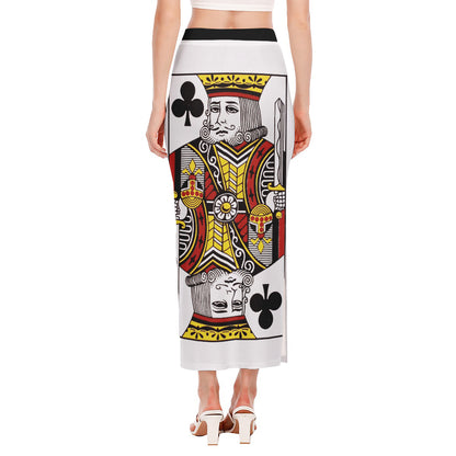 King Of Clubs Playing Card Print Side Slit Maxi Skirt