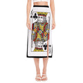King Of Clubs Playing Card Print Side Slit Midi Skirt