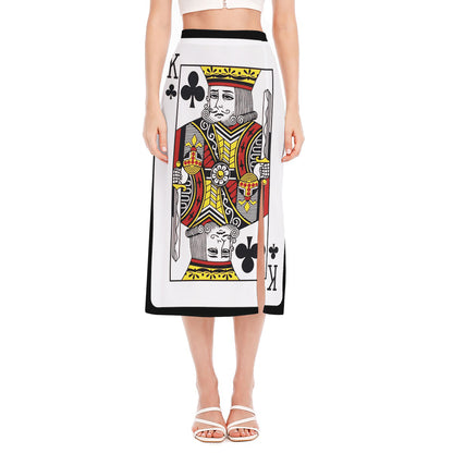 King Of Clubs Playing Card Print Side Slit Midi Skirt