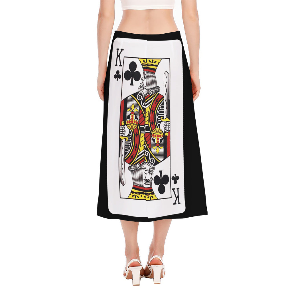 King Of Clubs Playing Card Print Side Slit Midi Skirt