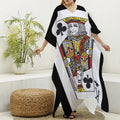 King Of Clubs Playing Card Print Silk V-Neck Kaftan Dress