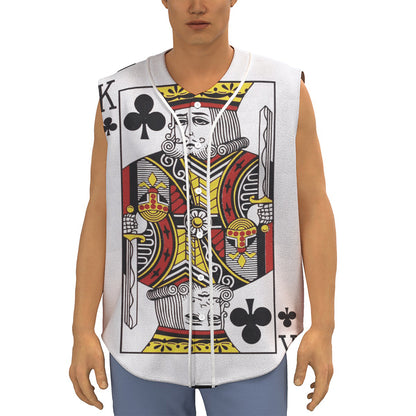 King Of Clubs Playing Card Print Sleeveless Baseball Jersey