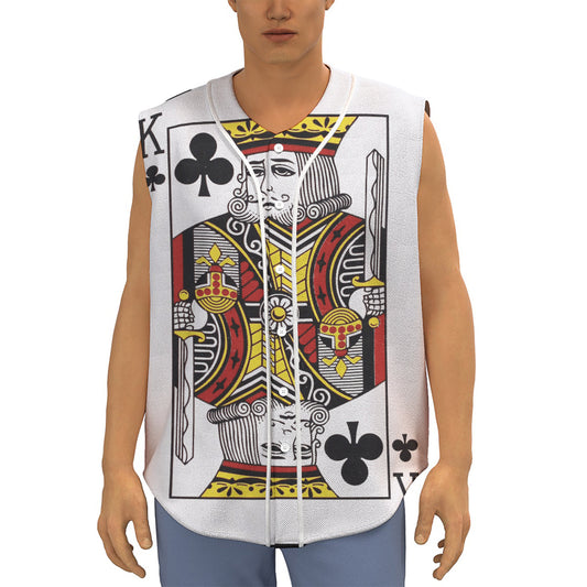 King Of Clubs Playing Card Print Sleeveless Baseball Jersey