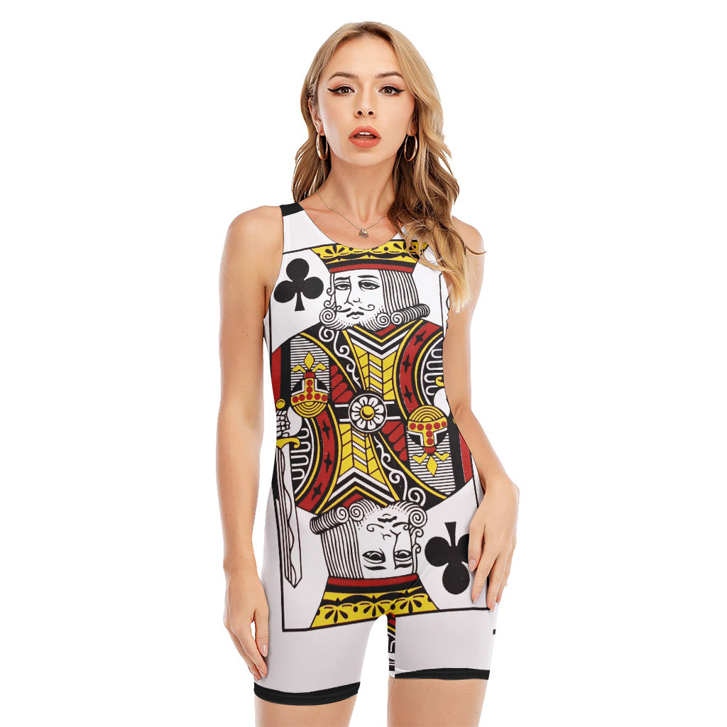 King Of Clubs Playing Card Print Sleeveless One Piece Swimsuit