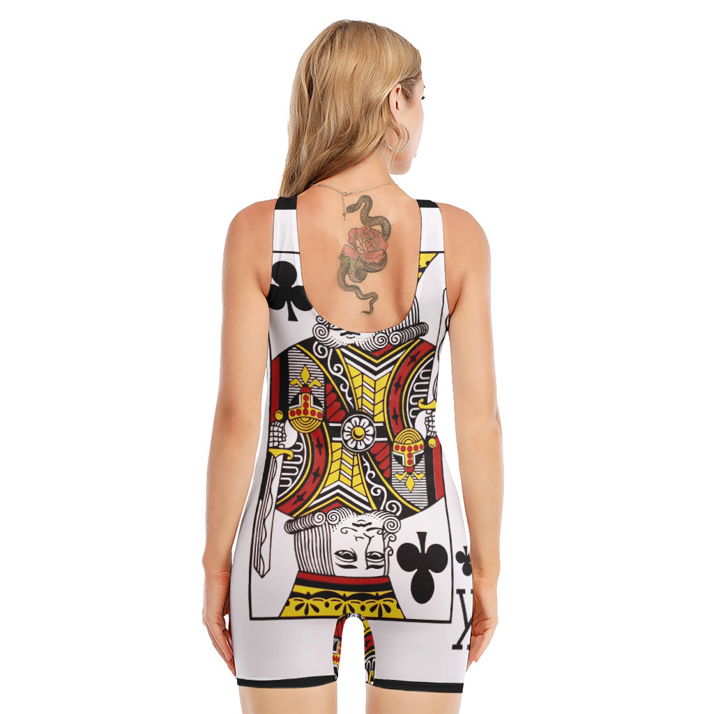 King Of Clubs Playing Card Print Sleeveless One Piece Swimsuit