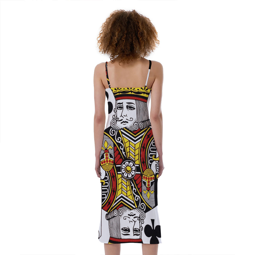 King Of Clubs Playing Card Print Slim Fit Midi Cami Dress