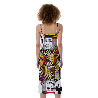 King Of Clubs Playing Card Print Slim Fit Midi Cami Dress