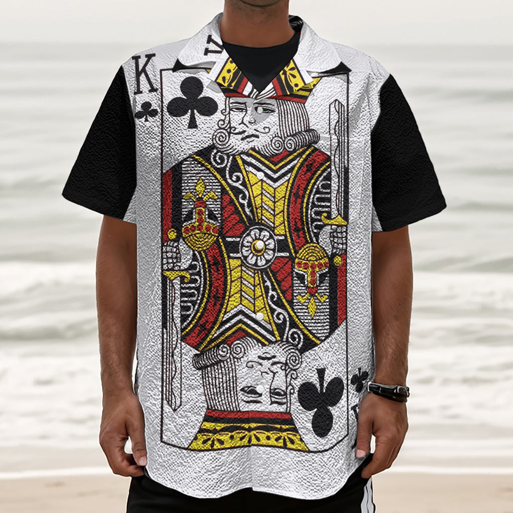 King Of Clubs Playing Card Print Textured Short Sleeve Shirt