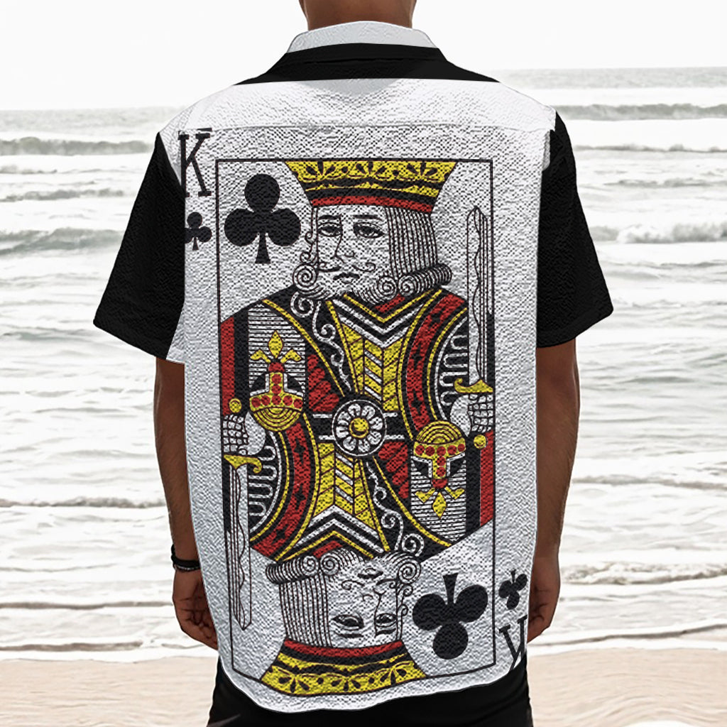 King Of Clubs Playing Card Print Textured Short Sleeve Shirt
