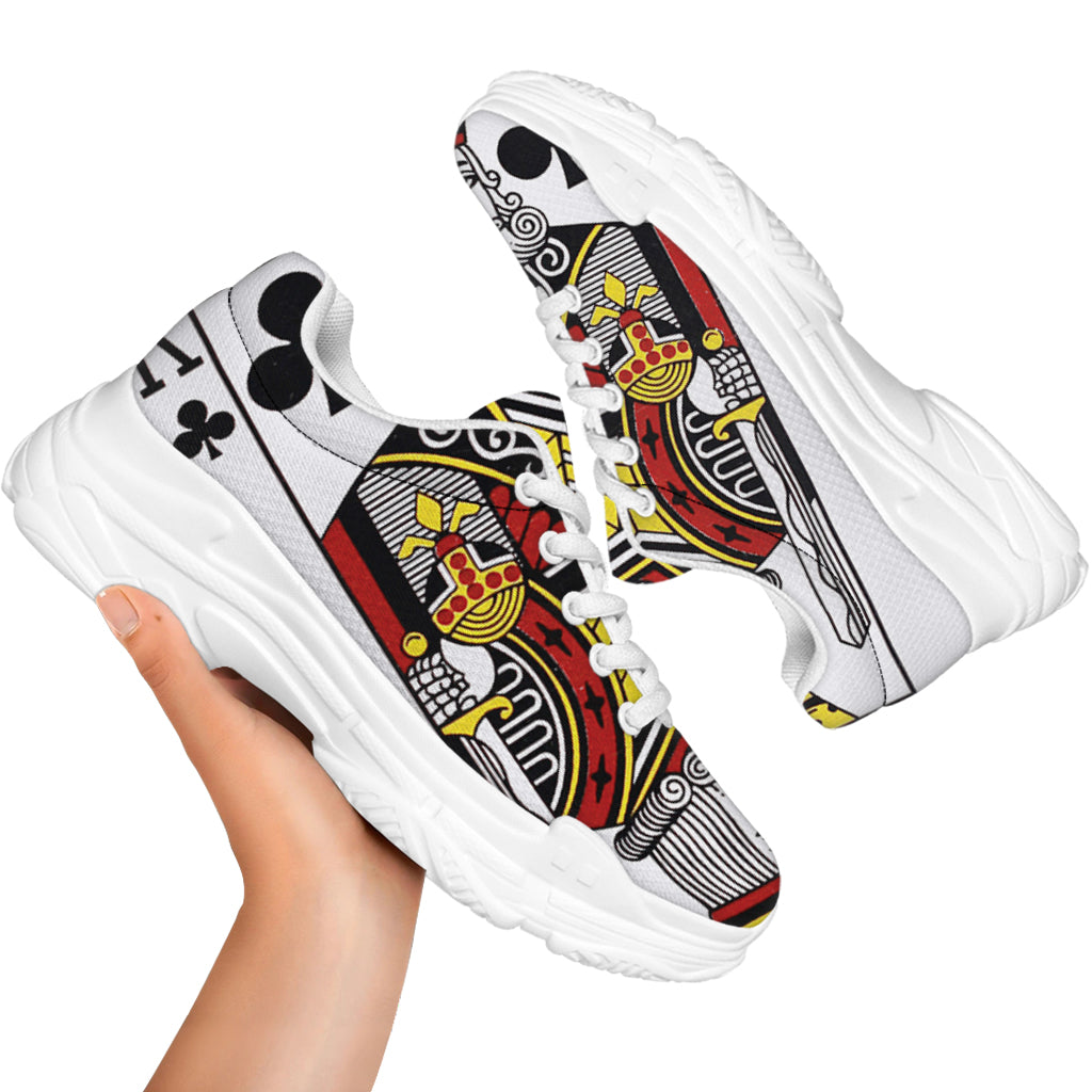 King Of Clubs Playing Card Print White Chunky Shoes