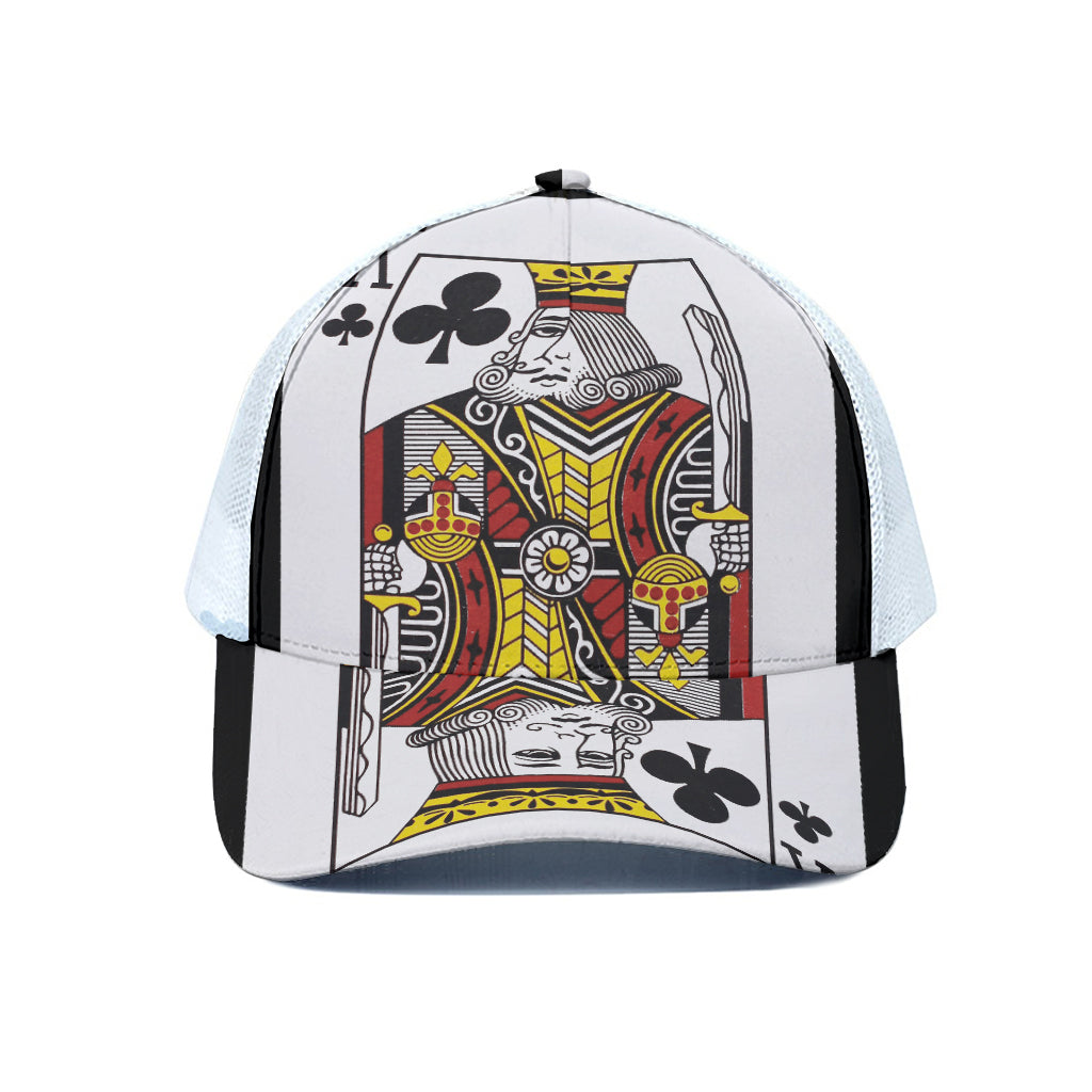 King Of Clubs Playing Card Print White Mesh Trucker Cap