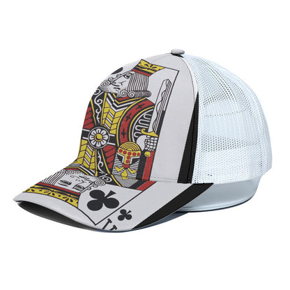 King Of Clubs Playing Card Print White Mesh Trucker Cap