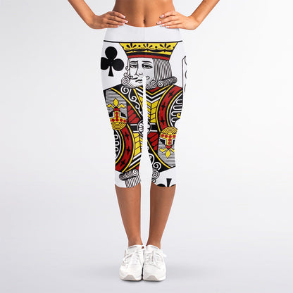 King Of Clubs Playing Card Print Women's Capri Leggings